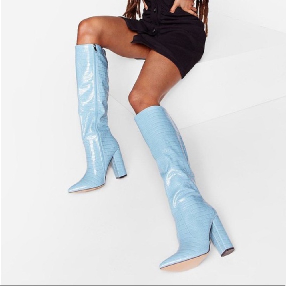Nasty Gal We Knee Business Faux Leather Croc Boots
